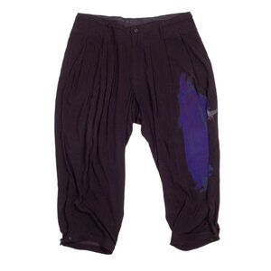 YOHJI YAMAMOTO black purple rayon graphic print wide leg pants